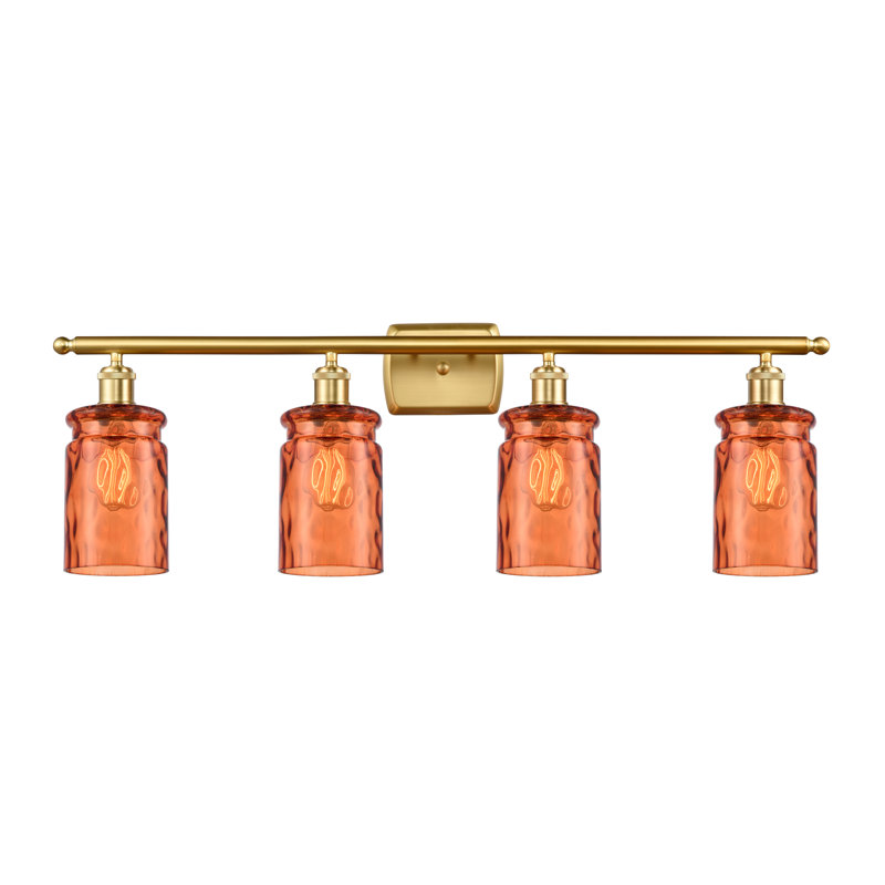 Éclairage de salle de bain à intensité variable 4 lumières Binkley, Verre limpide, Ampoule DEL rétro de 3,5 watts, Or satiné