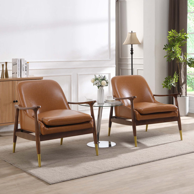 Chaise 29,2 po Mid-Century, Similicuir brun