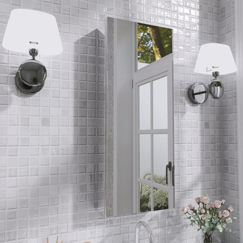 Rectangular Recessed Or Wall Mount Aluminum Frameless Medicine Cabinet Mirror With Adjustable Glass Shelves