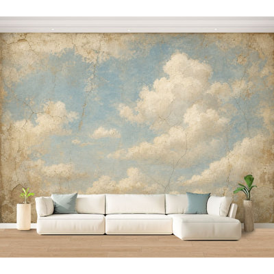Wall Mural Peel and Stick Wallpaper Vintage Sky Soft Clouds Aged Self-Adhesive Removable Contact Paper Wall Decor for Living Room Bedroom 100"H x 144"W