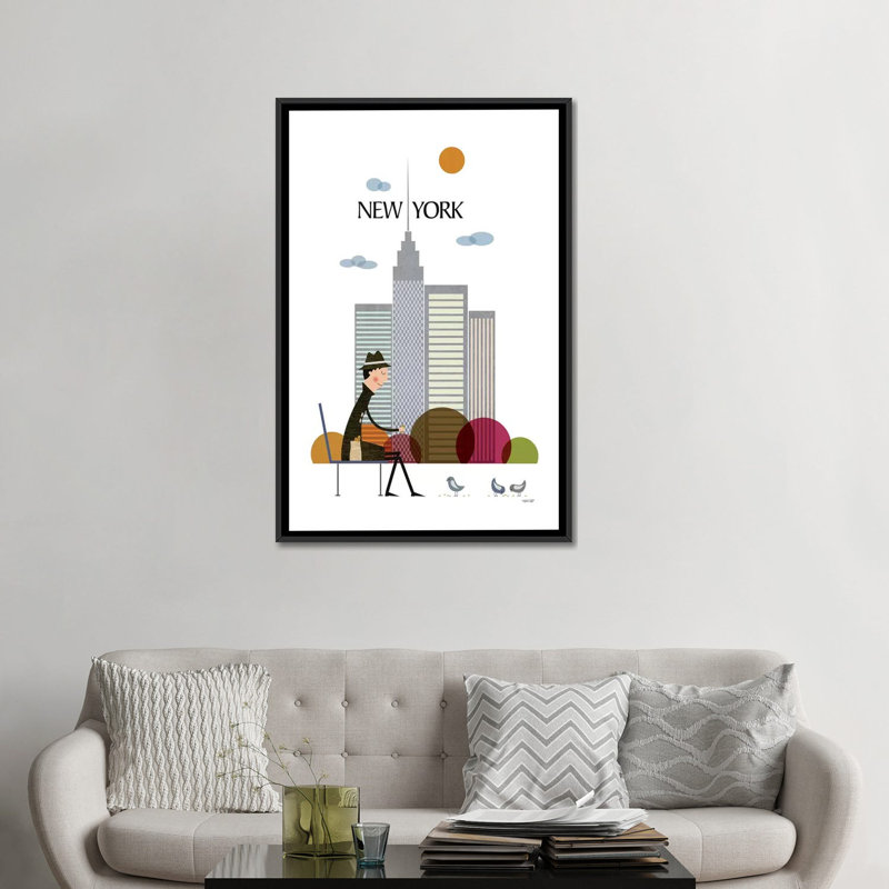 « new york », impression sur toile, H 26 po x l 18 po x P 1,5 po, Toile avec cadre noir, Pas de tapis