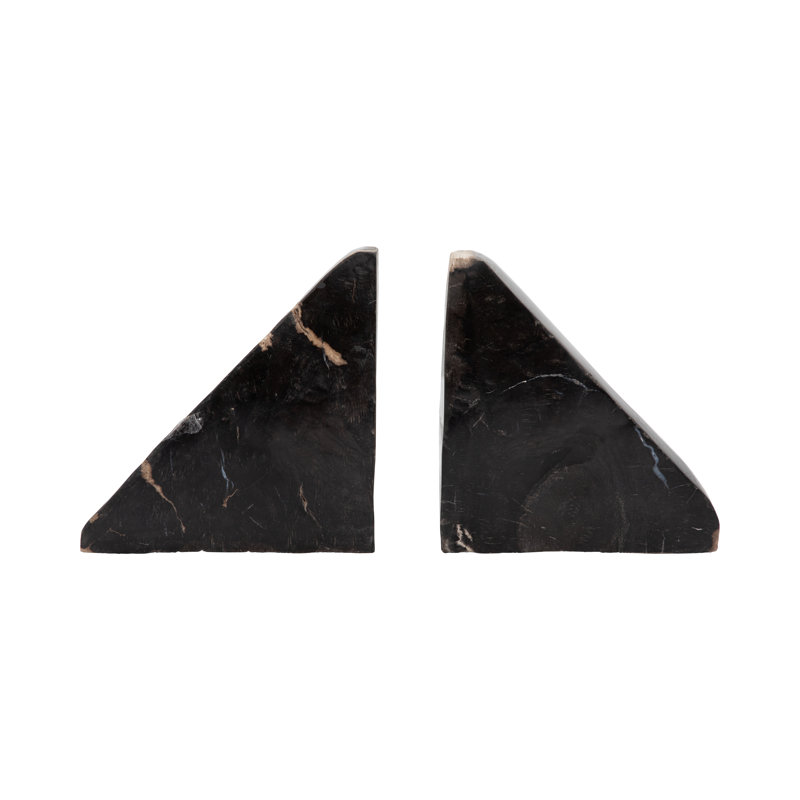 6" Natural Triangular Petrified Wood Bookends - Elegant Home Decor and Office Accessory, Durable Wooden Design, Perfect for Book Lovers, Set of 2