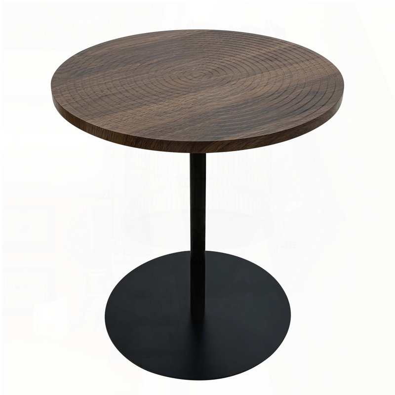 2-Piece Round Nesting Side Table Set with Concentric Circle Pattern – Walnut Brown & Black