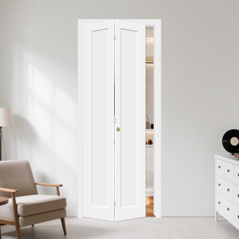 Porte intérieure pliante en bois manufacturé 1 panneau avec apprêt blanc et ensemble de quincaillerie d'installation