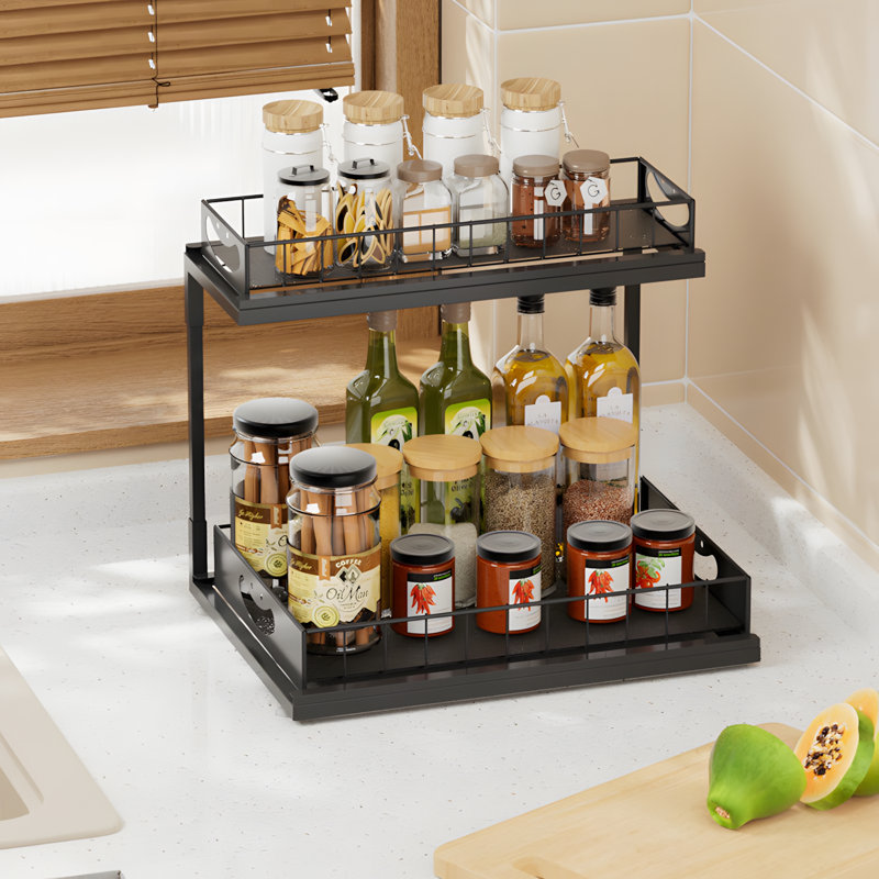 Étagère de rangement coulissante à 2 niveaux pour les épices, les ustensiles et les articles essentiels sous l'évier
