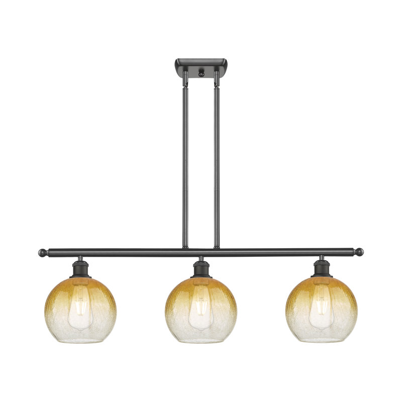 Luminaire suspendu pour îlot suspendu 3 lumières Ballston - Brookhaven Globe, Bronze frotté à l'huile, Ambre