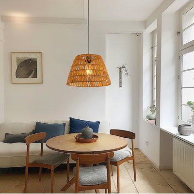 1-Light 3-Pack Modern Brown Woven Rattan Pendant Lights, Adjustable Hanging Fixtures