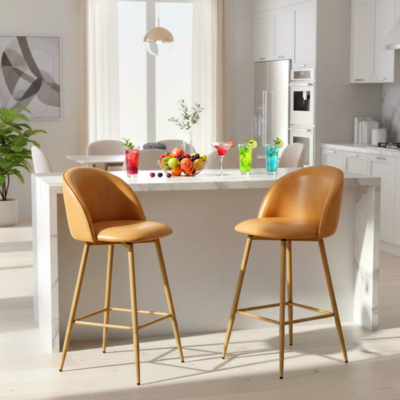 Cusick 26" Seat Height Swivel Upholstered Counter Stools Barstool with Backrest Footrest for Kitchen Island Dining Room, Oak