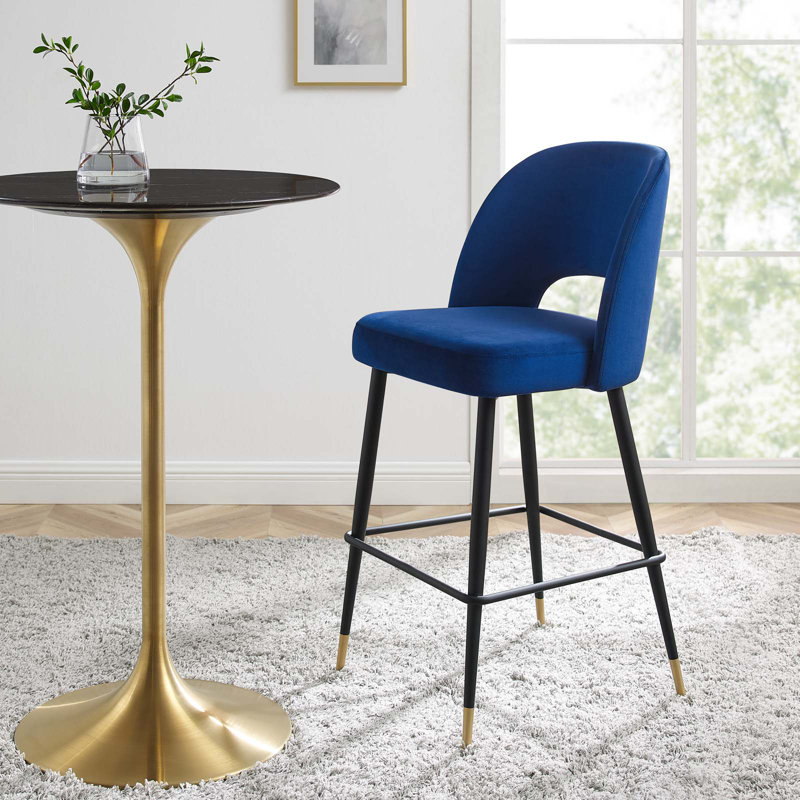 Tabouret de comptoir en velours gris anthracite Rouse Performance, Noir, Bleu marine