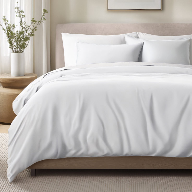 400 Thread Count Organic Cotton Sateen Duvet Cover Set, White, Full Duvet Cover + 2 Standard Shams