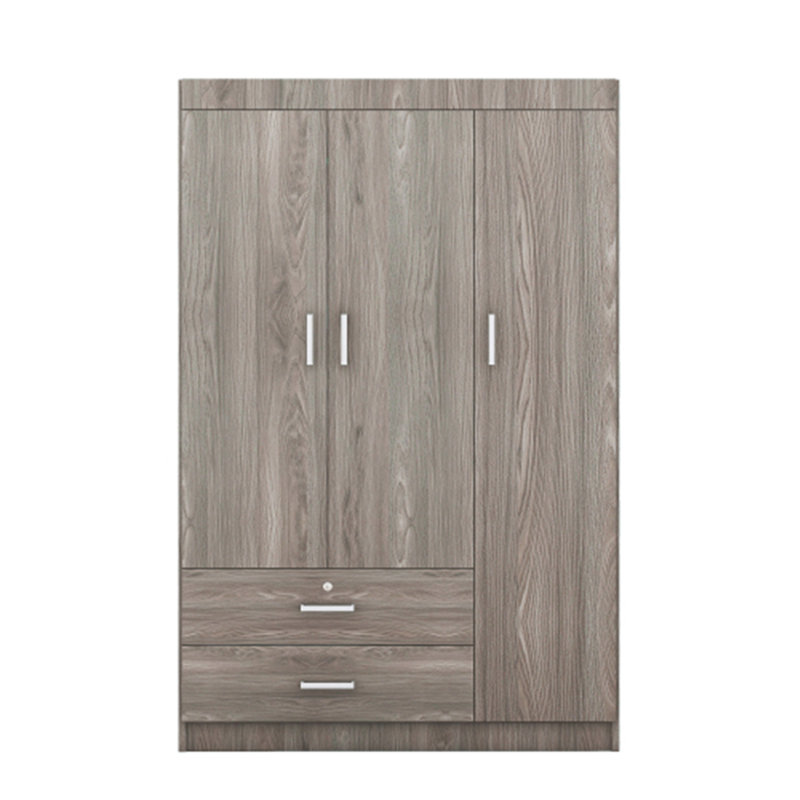 Garde-robe 3 portes avec 2 tiroirs, effet grain de bois gris (OLD SKU: LP006001)