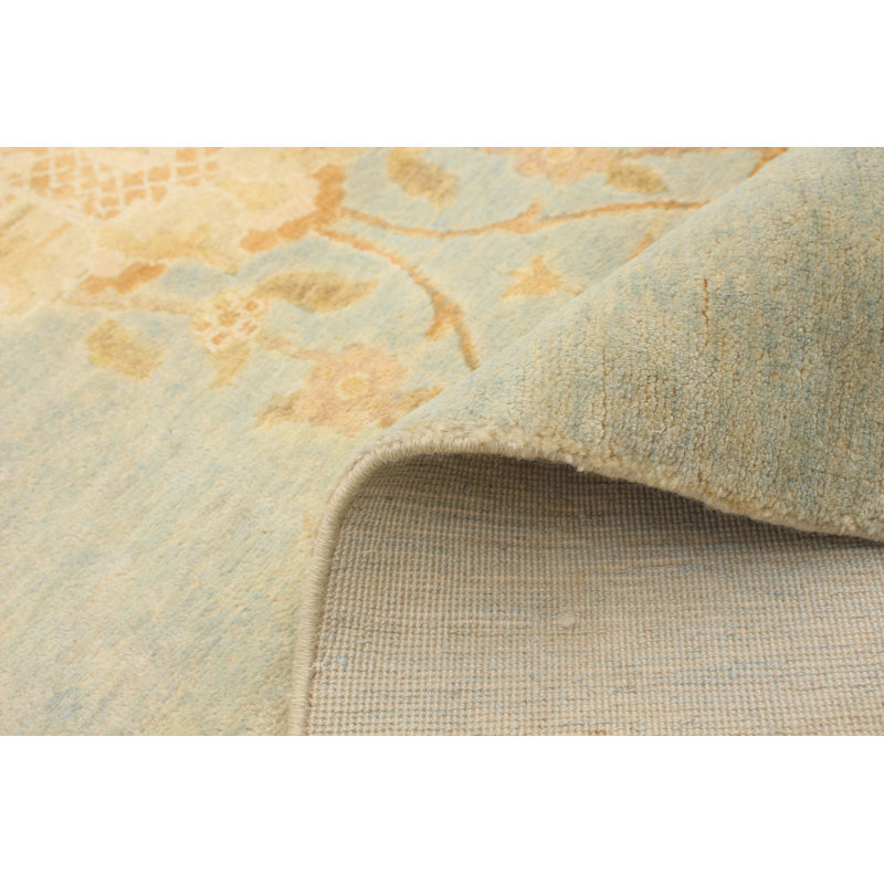 Tapis unique en laine nouée à la main Ushak brun clair 9 pi 10 po x 14 pi 1 po New Age