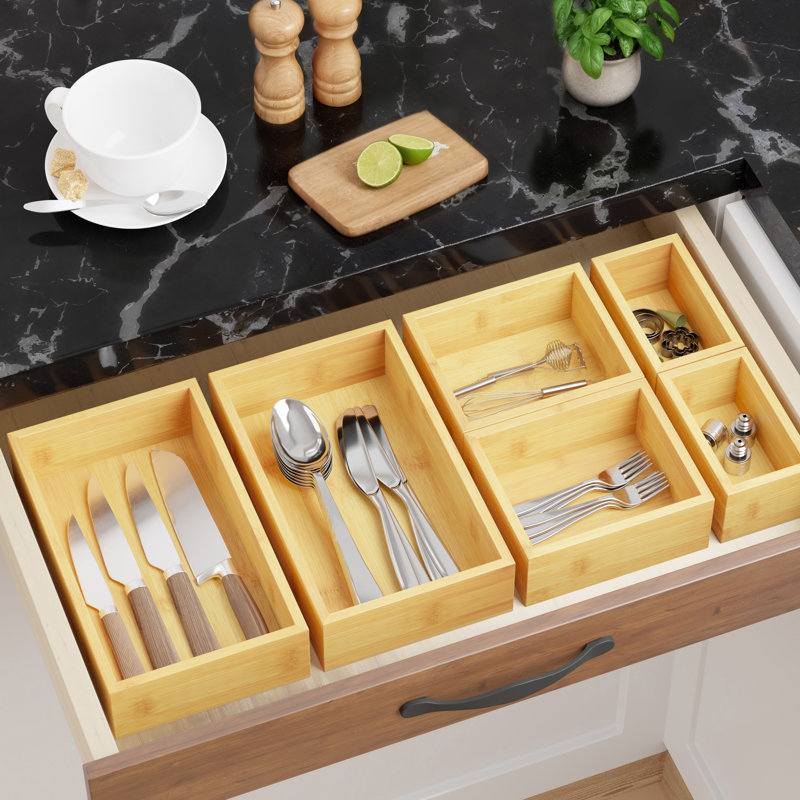 Ensemble de 6 tiroirs en bambou, bacs de rangement polyvalents pour la cuisine, la salle de bain, le bureau et le maquillage