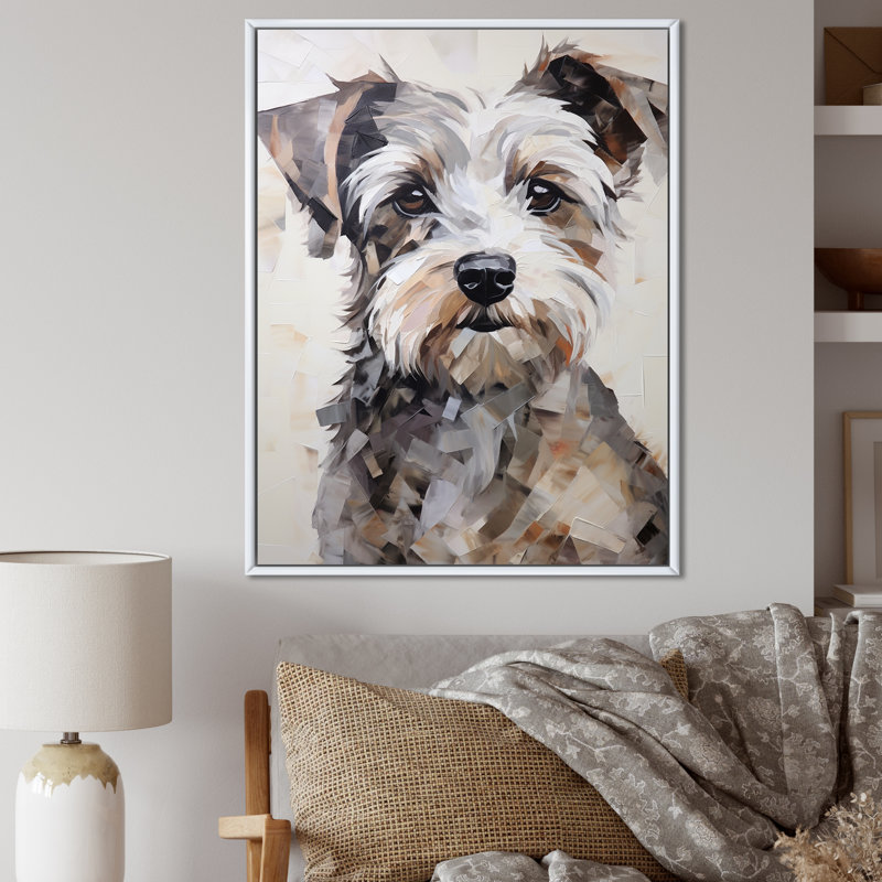 Yorkshire Terrier, portrait curieux, Cadre flottant blanc, H 20 po x l 12 po x P 1 po