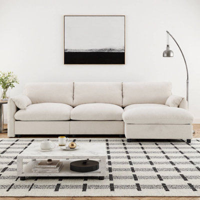 Canapé modulaire en L 96,5 po avec repose-pieds et chargeur USB | Canapé en chenille avec accoudoirs éléphants, support pour téléphone réglable et poches latérales | Canapé modulaire à 4 places pour le salon ou l’appartement