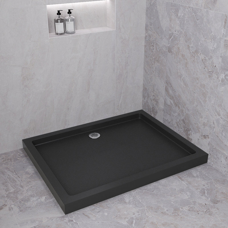 Base de douche en acrylique noir brillant avec drain à droite 48 po x 36 po Streamline NT-2132-48BL-RH, bonde incluse, Gauche