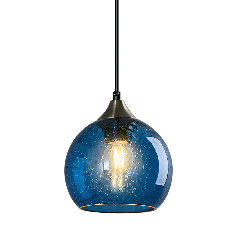 Luminaire suspendu moderne à 1 lumière pour îlot de cuisine Aarunya, Bleu, H 4,92 po x l 5,9 po x P 5,9 po