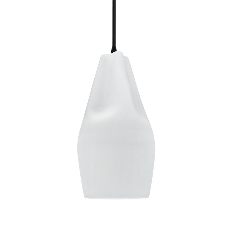 Radiance - grand luminaire suspendu 1 lumière Crease - blanc brillant (extérieur et intérieur du luminaire) - noir mat - ampoule remplaçable - cordon noir