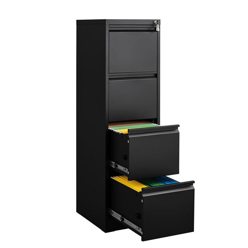 Lockable Metal Filing Cabinet - 4 Drawer For Office/Home, & Smooth 4 Home/Office With Lock Space, Black