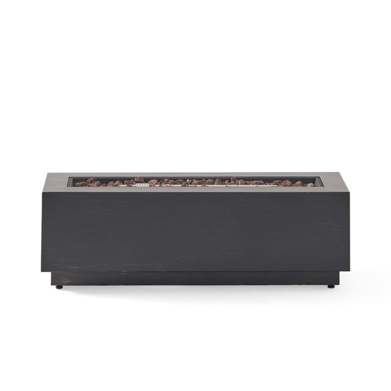 Outdoor 50,000 BTU Rectangular Iron Propane Fire Pit, Dark Grey