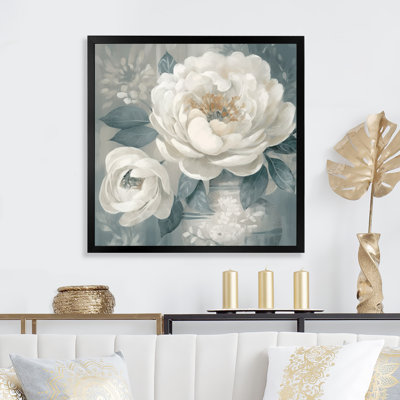 «Emotion Of White Blue Peony Flower I», reproduction d'art sur toile
