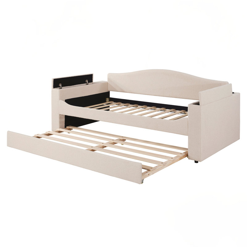 Lit de jour rembourré avec couchette, Beige, Lit simple