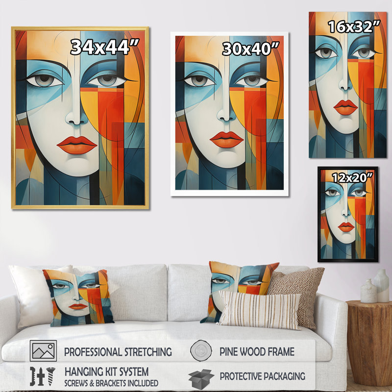 «Ionela Cubism», portrait géométrique - impression, Cadre simple noir, H 20 po x l 12 po x P 1 po