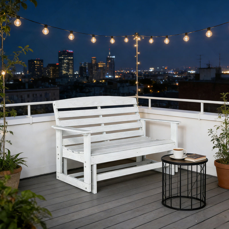 Double Rocking Chair,Attractive Glider Bench, White