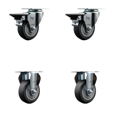 Ensemble de roulettes 4 pièces en caoutchouc thermo pivotant avec 2 poses BRK 2 rigides