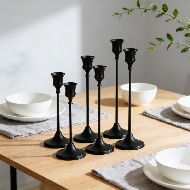 Taper Candle Holders Set Of 6, Tall Graduated Metal Candlesticks For Table Centerpiece, Wedding, Fireplace Mantel, Formal Dinner Decor, Fits 3/4 Inch Candles