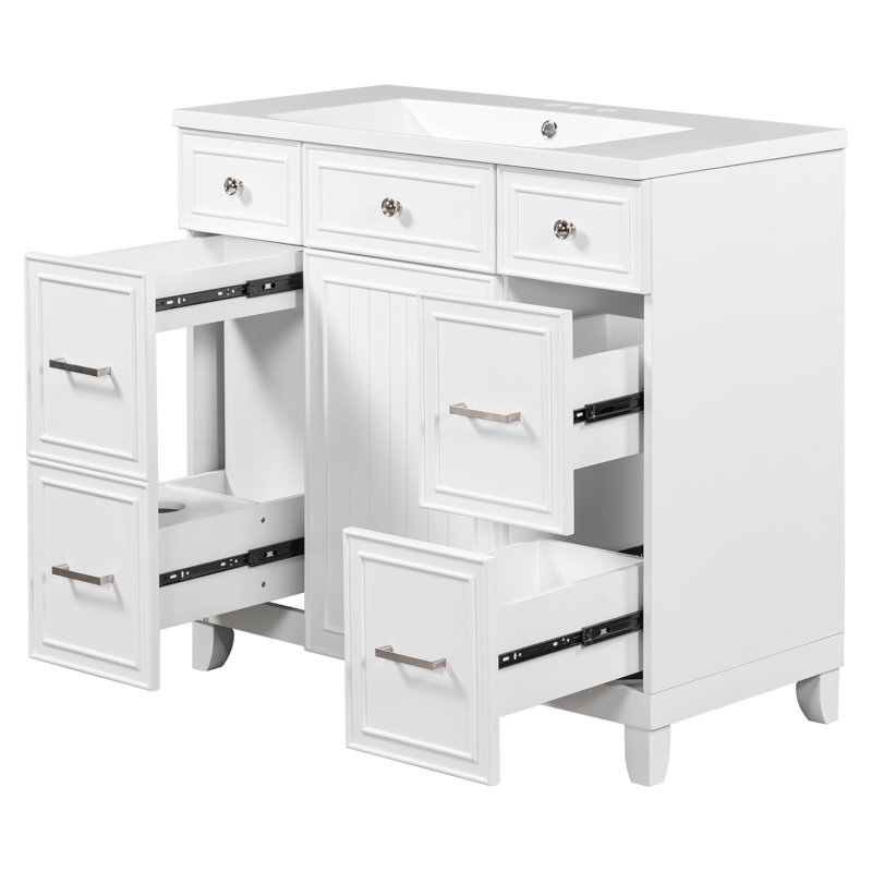 Meuble-lavabo simple 36 po avec plateau en bois massif Nihara
