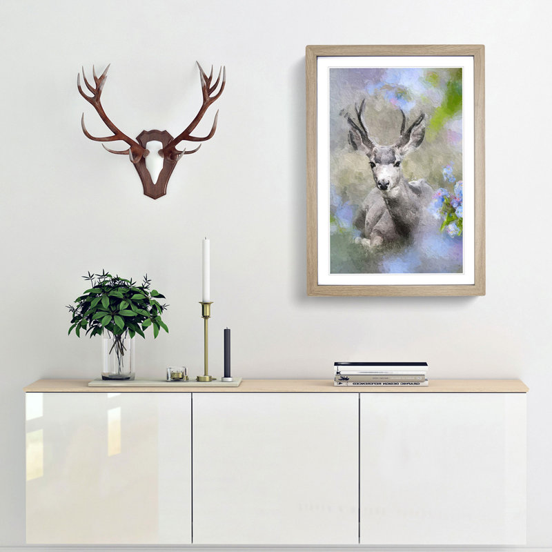 Resting Deer - Framed Print, 36cm H x 27cm W x 2cm D, Oak Framed