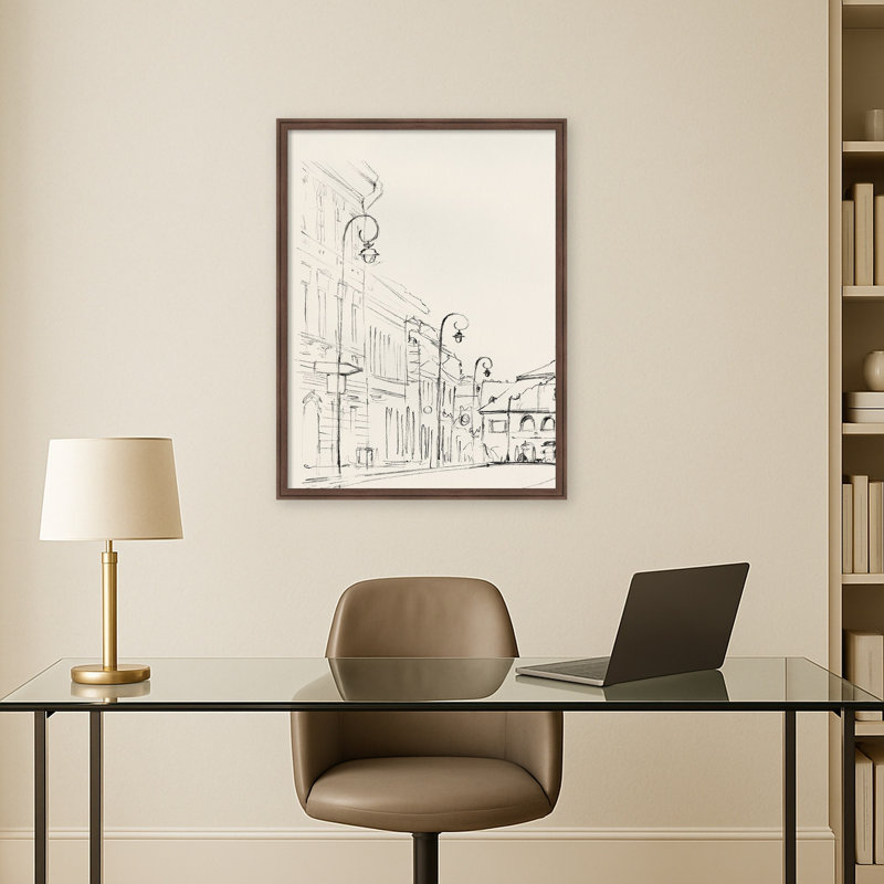 «Quiet Street with Vintage Lamps» par PI Studio, reproduction d'art sur toile encadrée, Brun moyen Florence