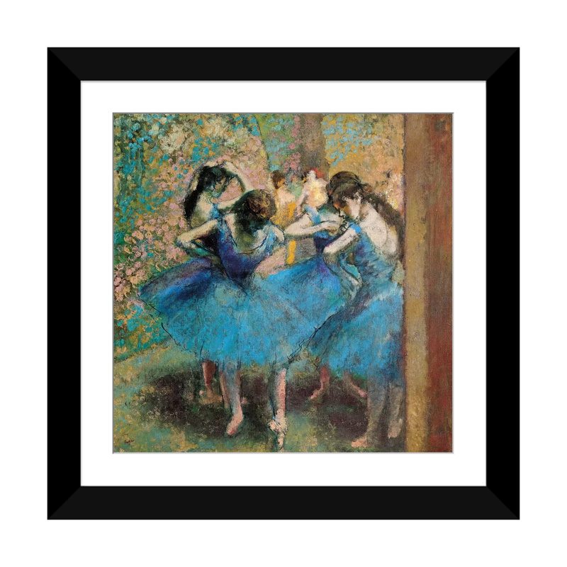 "danseurs en bleu, 1890" par edgar degas, impression sur toile, H 16 po x l 16 po x P 1 po, Papier d'art encadré noir, Blanc