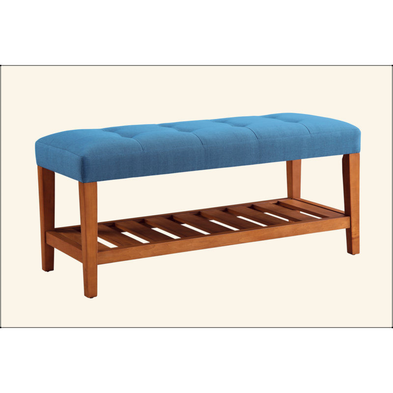 Charla Fabric & Oak Finish Bench, Light Blue