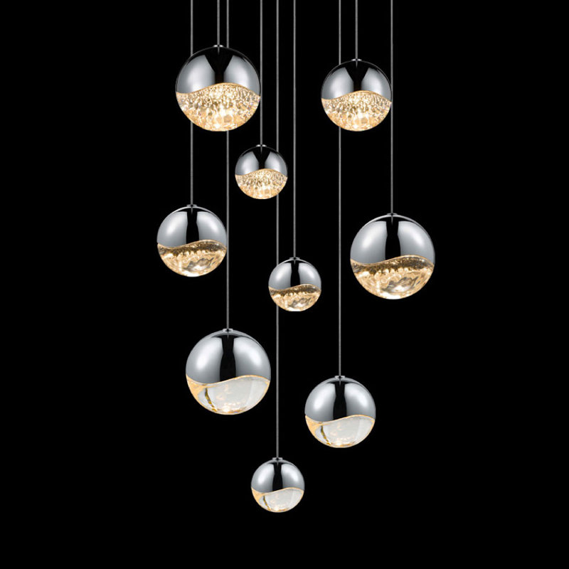 Grapes 9 - Light LED Pendant, Polished Chrome, 3.25" H x 13.25" W x 13.25" D, Clear