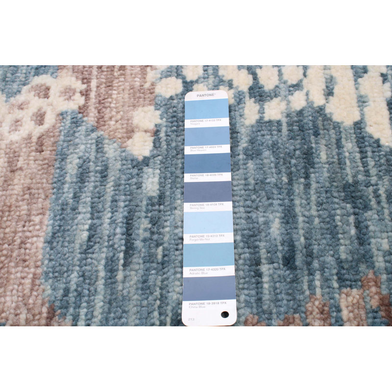 Tapis bleu foncé en laine noué à la main de conception unique 9 pi 1 po x 12 pi New Age Aroura
