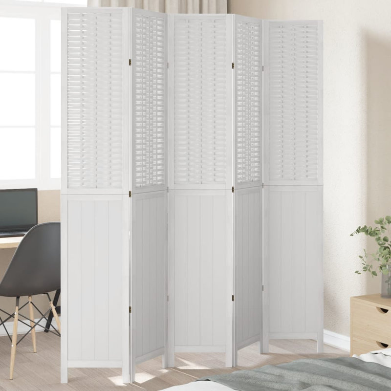  Paravent 5 panneaux en bois massif blanc Paulownia, H 86,6 po x l 70,9 po x P 0,63 po, Blanc, 5