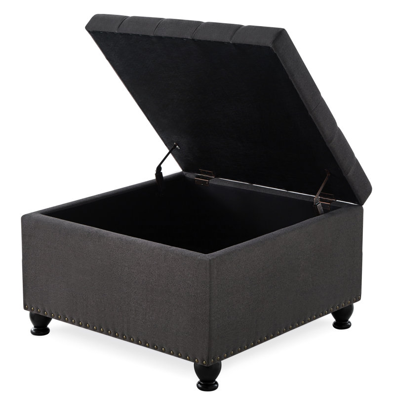 Rangement carré avec boutons et pieds en bois gris foncé en gris robuste, Gris foncé