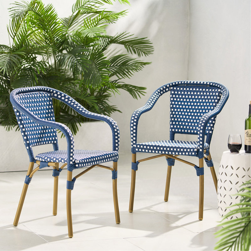 Chaise bistro (ensemble de 2), Blanc / Bleu marine