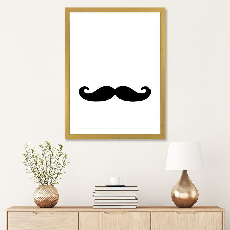Moustache - impression d'art graphique, H 32 po x l 24 po x P 1 po, Blanc, Papier encadré doré
