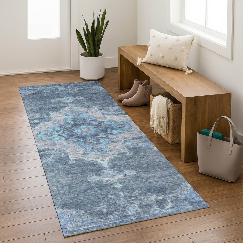 Tapis lavable à la machine de qualité supérieure Mayfield AMF2321, Bleu, Tapis de couloir 2 pi 3 po x 7 pi 6 po