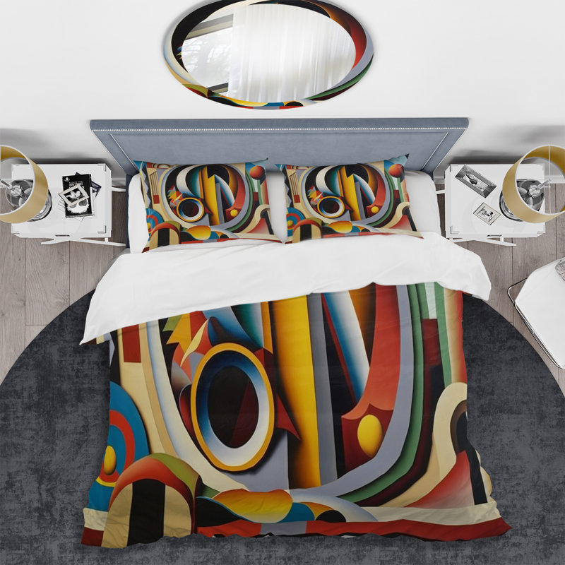 Circular Retro Dynamics II - Abstract Geometric Duvet Cover Set - Microfiber Polyester, Twin Duvet Cover + 1 Standard Sham