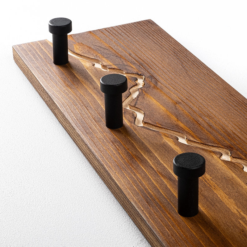Alpine Forest Wooden Entryway 5-Hook Rustic Coat Hanger, Walnut/Natural