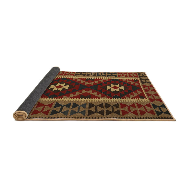 Tapis de zone rouge/brun/crème contemporaine, Rond 3 pi