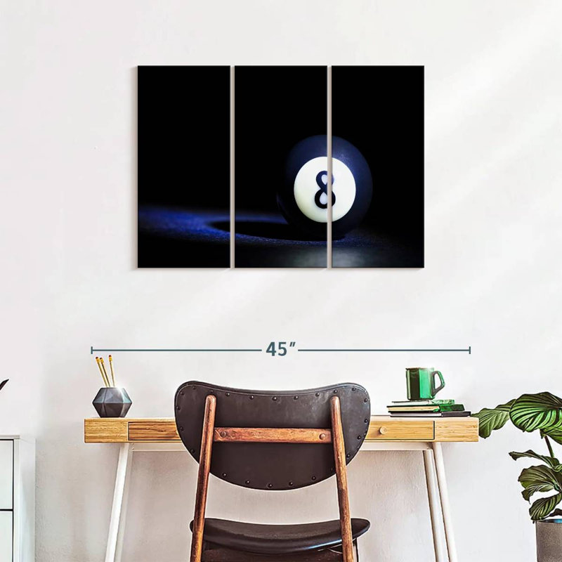 «8 Ball», 3 pièces sur toile, H 24 po x l 38 po x P 1,25 po