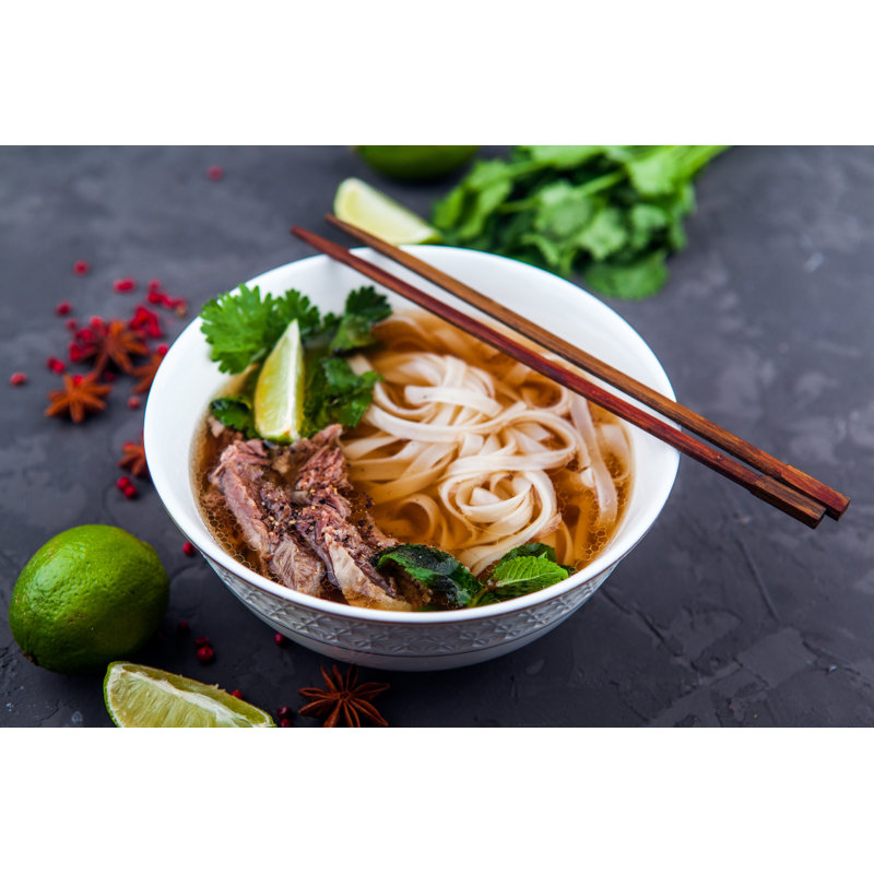 Vietnamese Beef Noodle Soup Pho Bo With Beef On Dark Background - Wrapped Canvas Print, 30cm H x 46cm W x 3.8cm D