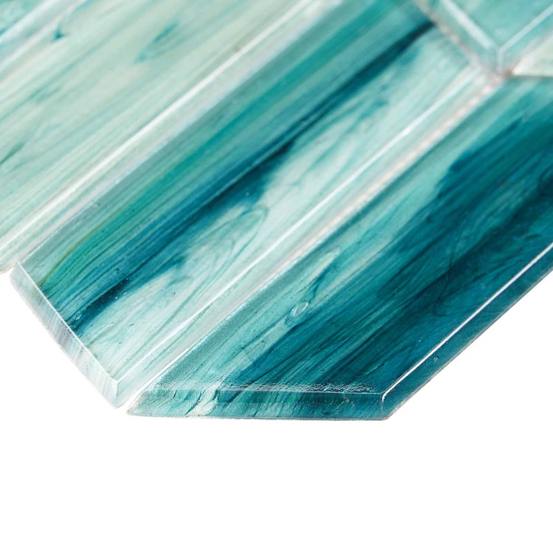 Maya 2x7 Chevron Polished Glass Mosaic Tile, Chevron Teal