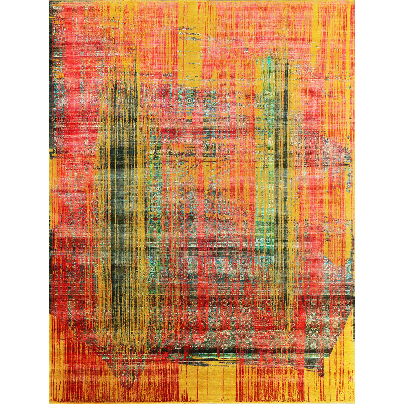 Tapis de grande qualitÃ©, nouÃ© Ã  la main, dans les tons dorÃ©s et rouges, Rectangle 9 pi x 12 pi