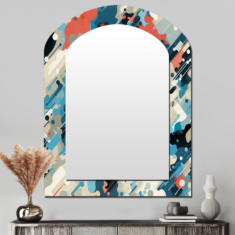 Cuber Techno Concealment - Miroir abstrait asymétrique unique, grand miroir mural arqué bleu, 43 po x 33 po